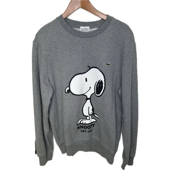 Lacoste X Peanuts Snoopy Graphic Fleece Sweatshirt Gray Unisex L NWT - Picture 2 of 11